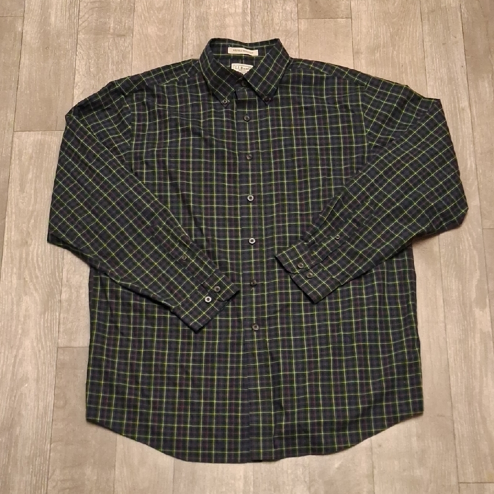Mens L.L Bean Plaid Button Down Wrinkle Resistant Casual‎ Shirt